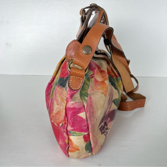 PATRICIA NASH Multicolor Painted Floral Tan Leather Distressed Tote Satchel - Picture 7 of 15